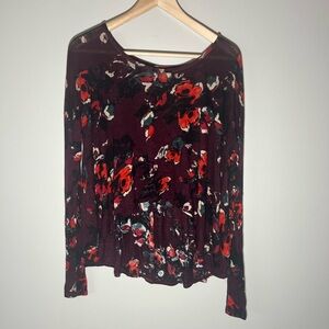 Abercrombie & Fitch Purple Floral Long Sleeve Peasant Blouse Size XS Semi Sheer